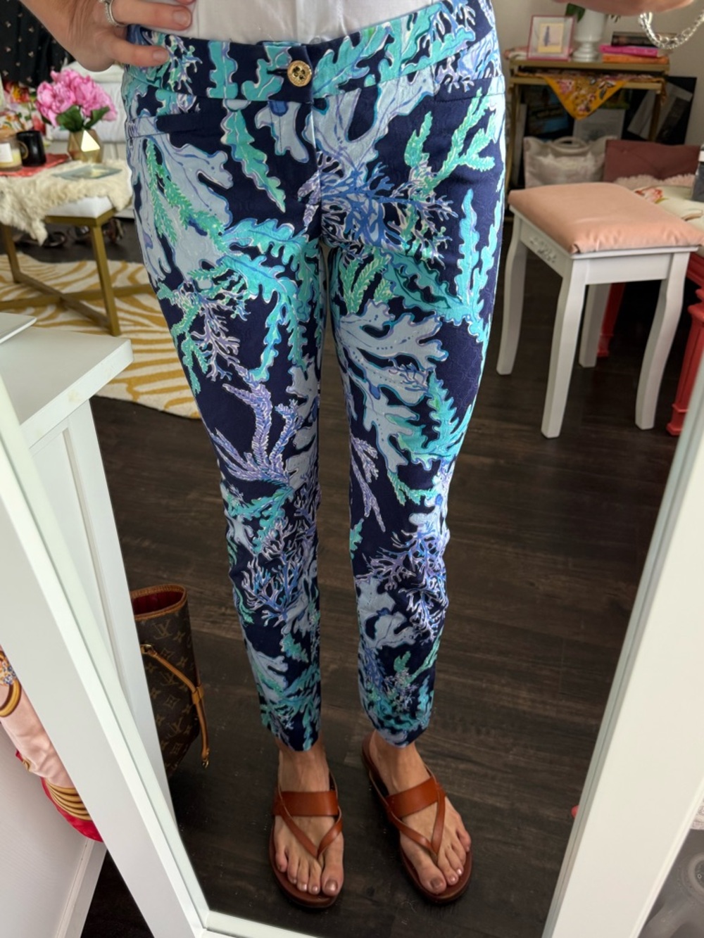 Lilly Pulitzer Coral Reef Pants Sz 0 Low Rise Crop Skinny Coastal Preppy Resort